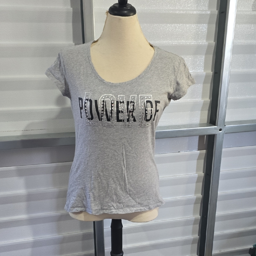 New York & Company Light Gray 'Power Of Love' Tee Size Medium